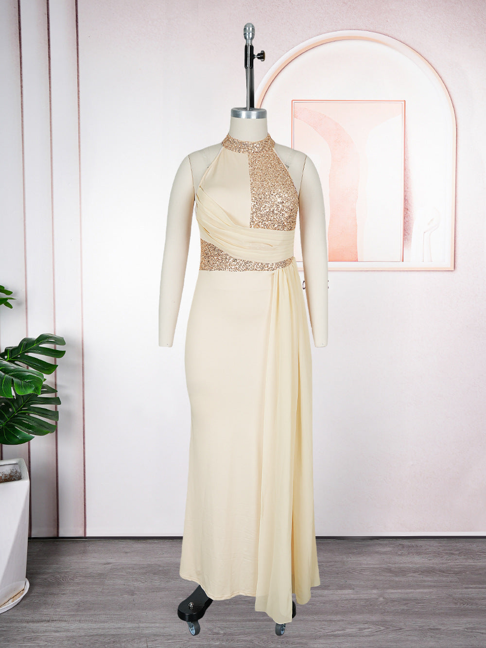 Plus Size Women's Long Dress African Fashion Elegant Sexy Halter Neck Slim Waist Evening Gown 9