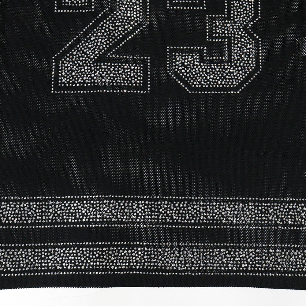 Women See-Through Round Neck Sexy Slit Beaded Top 15