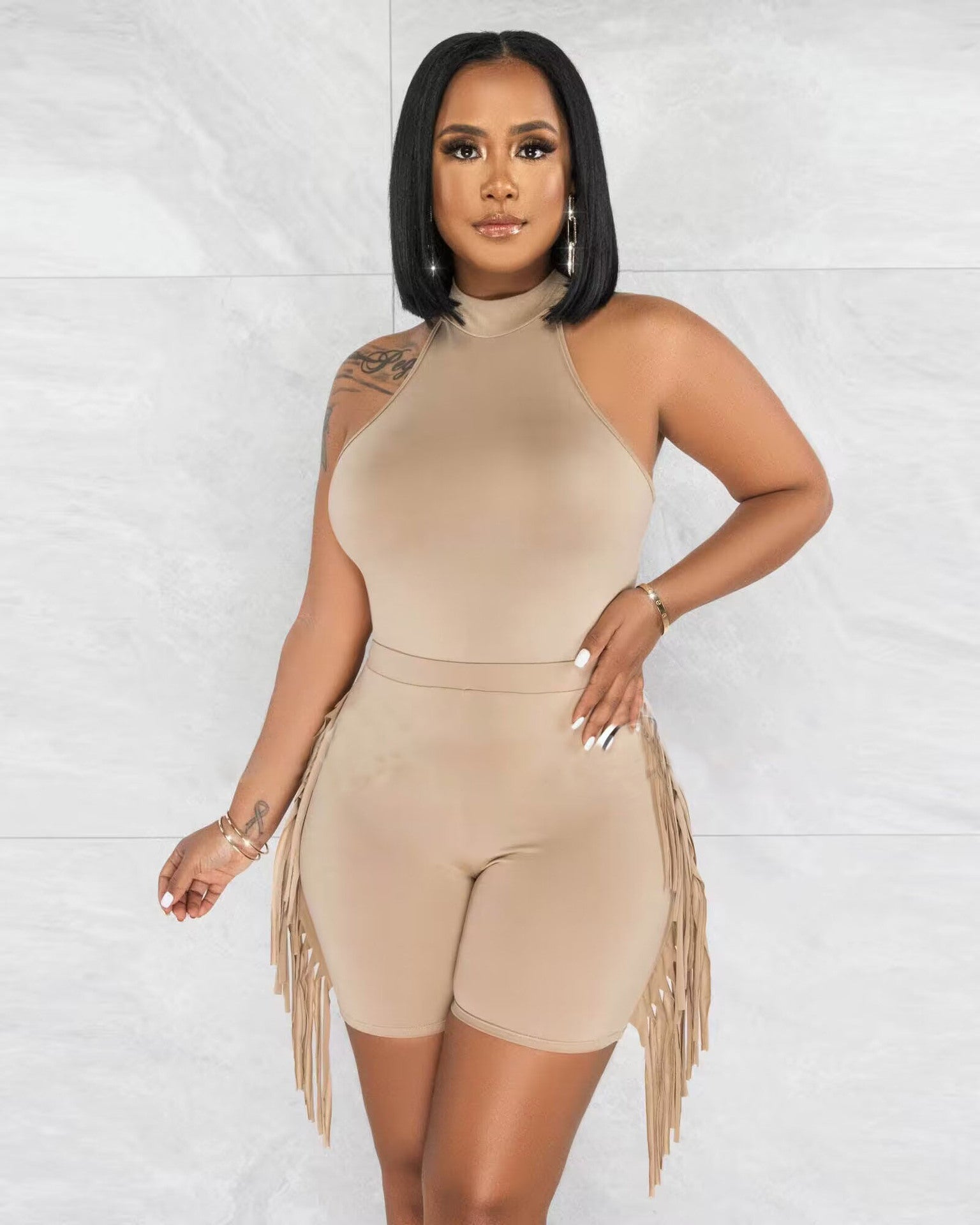 Women's fashion sports ofringed shorts two-piece set 6