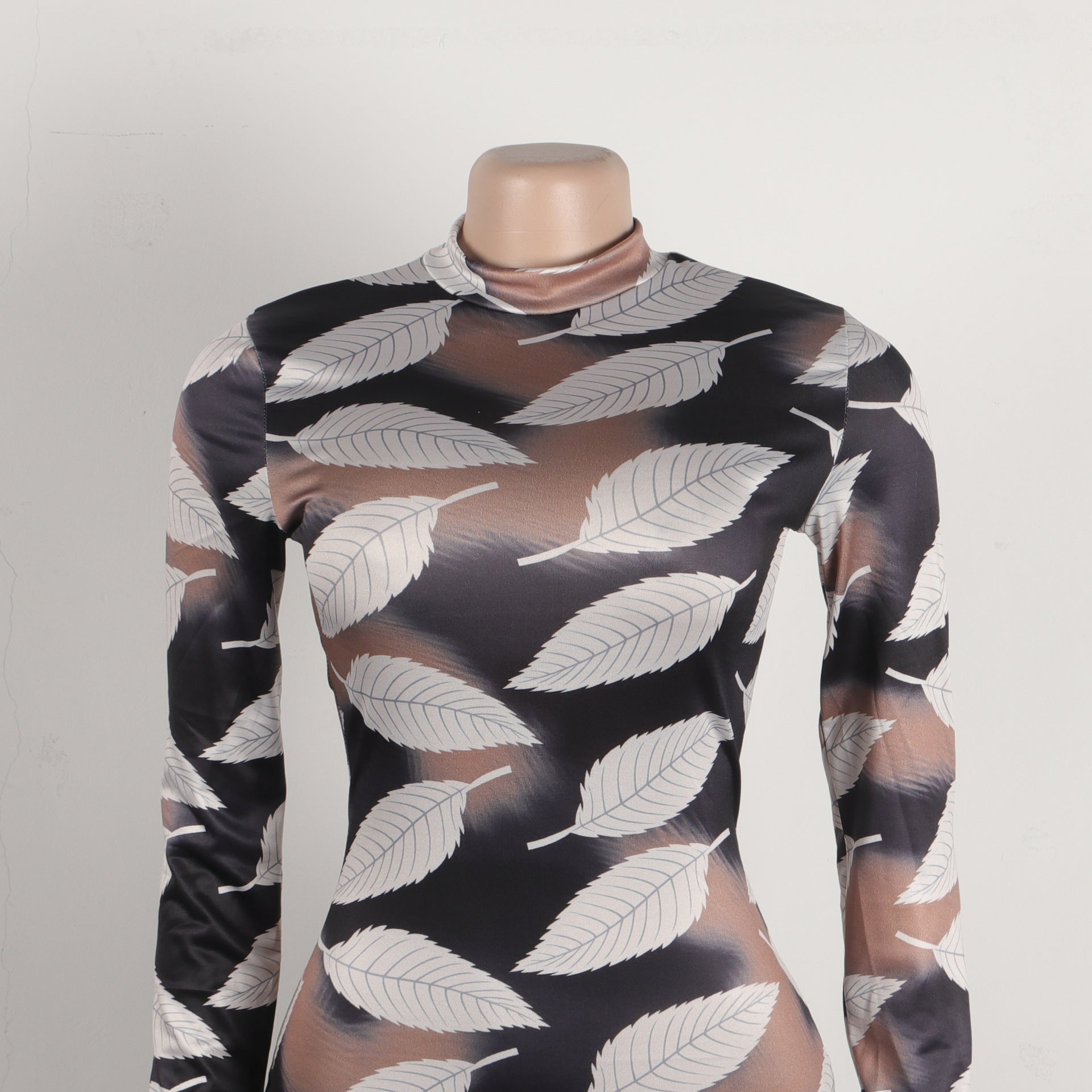 Sexy Printed Stretch Round Neck Long Sleeve Bodycon Tight Fitting Mermaid Long Dress 18