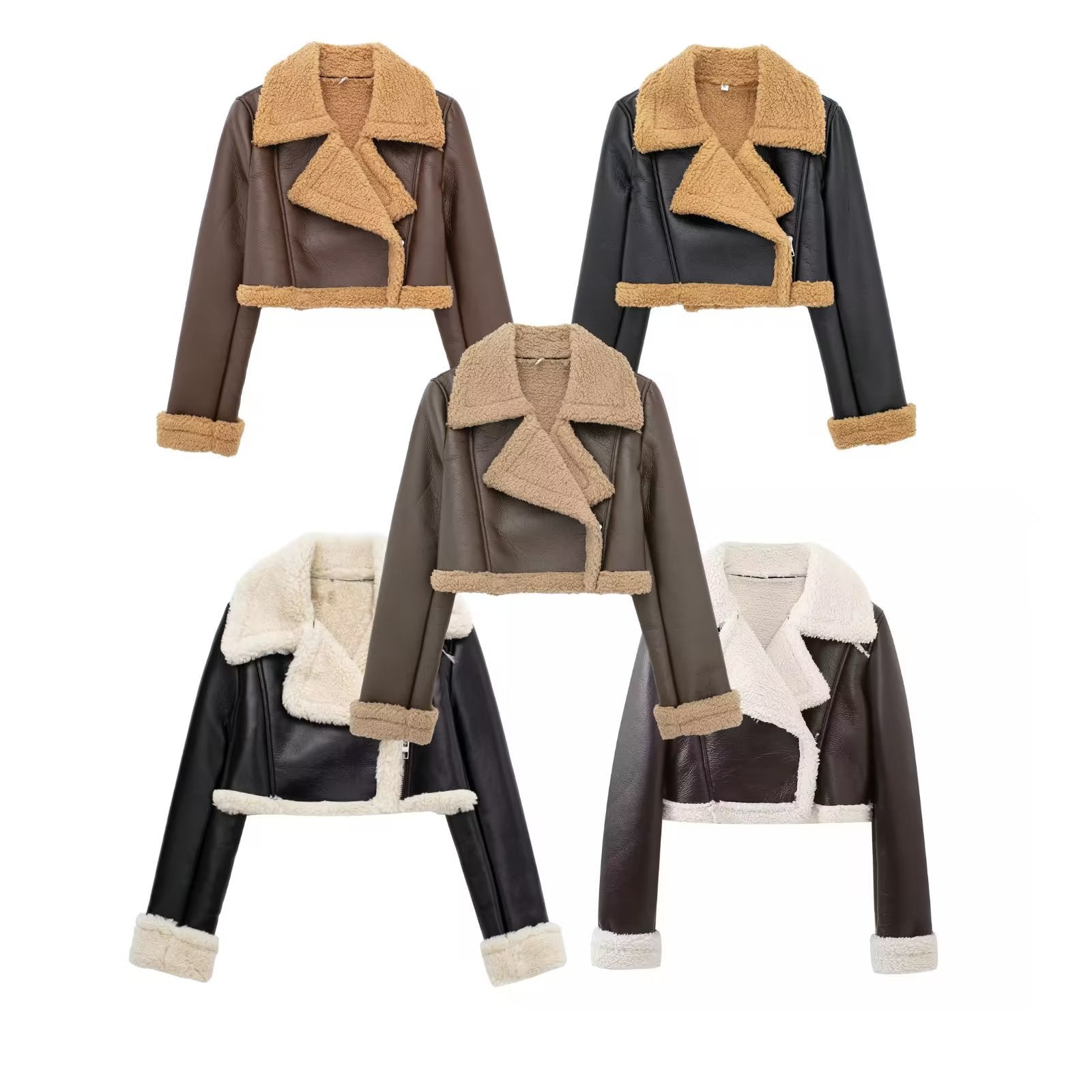 Autumn and winter streetwear Fleece Patchwork long sleeve short jacket 10