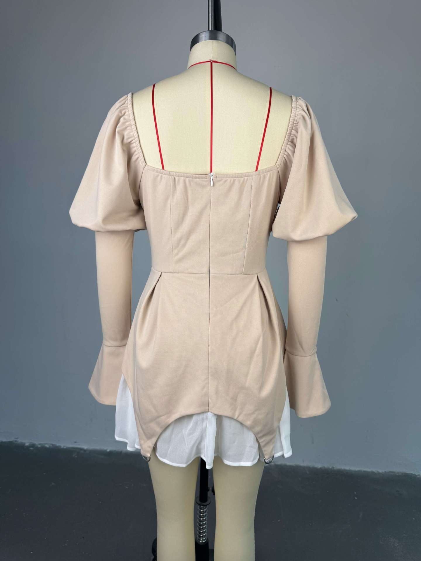 Women summer wrapped chest patchwork irregular bubble sleeve dress 9