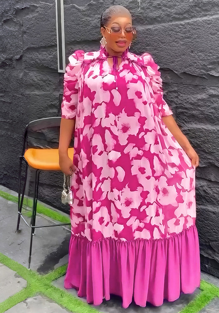 Plus Size African Women Chiffon Print Dress