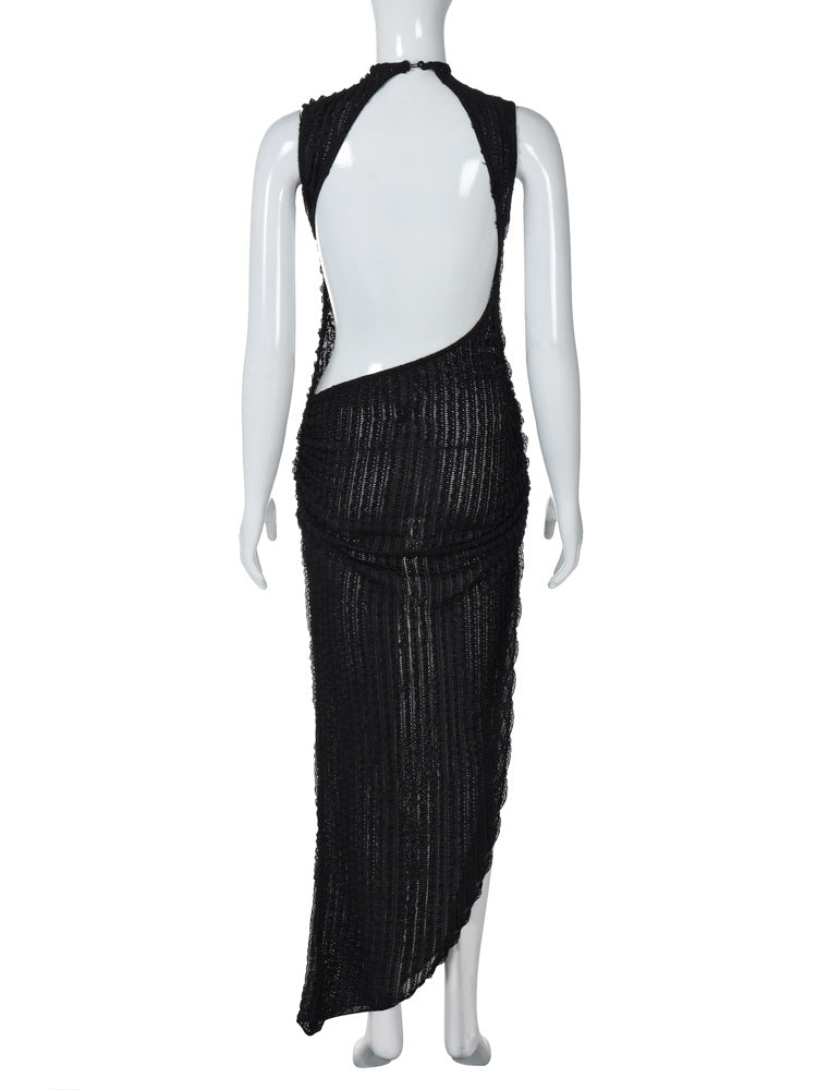 Sexy Hollow Low Back Sleeveless High Slit Bodycon Long Dress 9