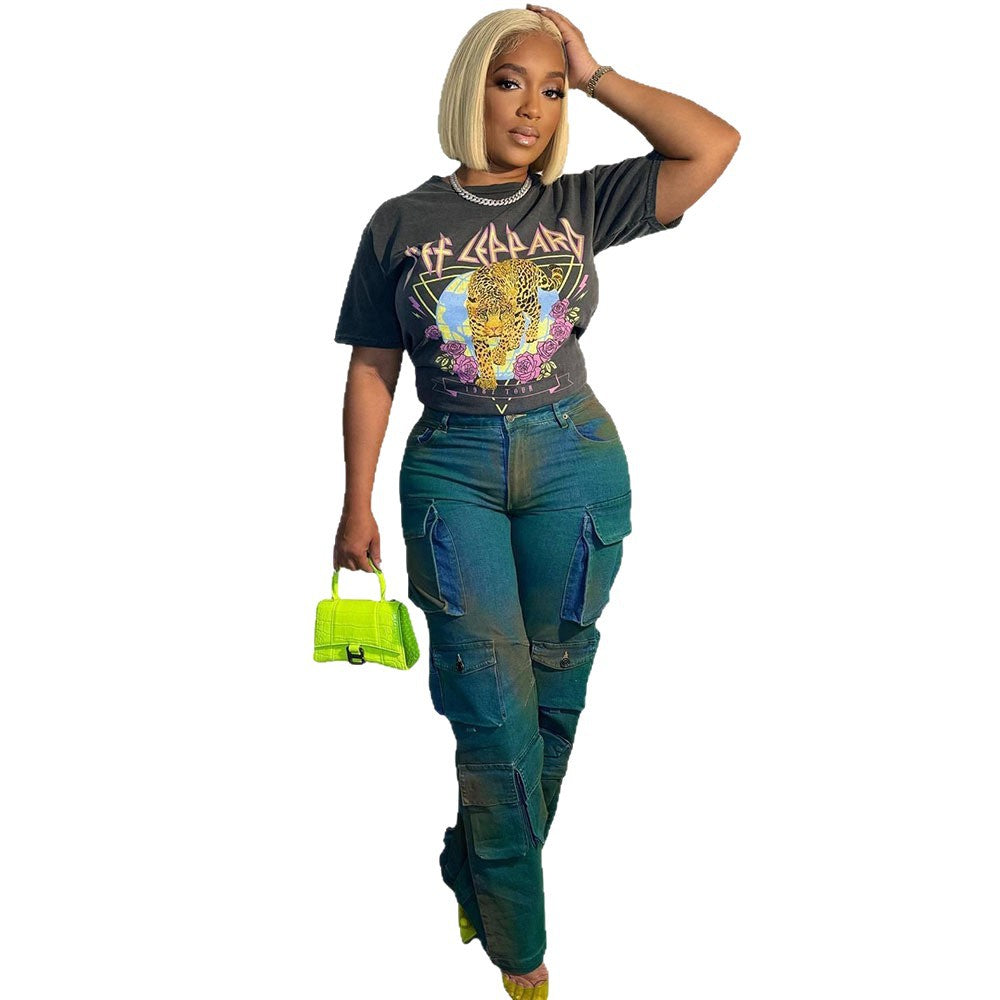 Women street multi-pocket Cargo Denim Pants 6