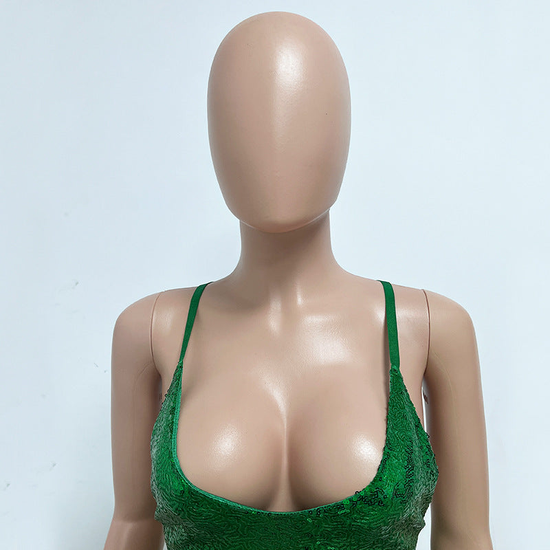 Women Sequin Backless Bodycon Hollow Strap Dress 32