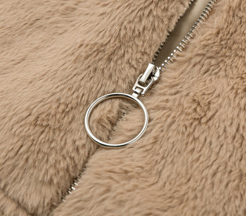 Women furry zipper warm jacket 19