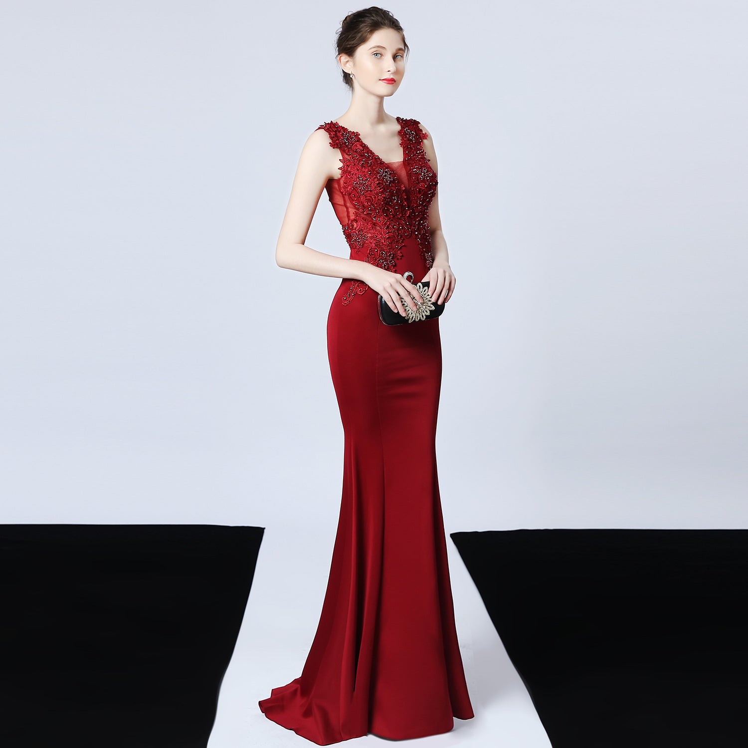 Formal Sleeveless V-Neck Beaded Mermaid Evening Dress 5