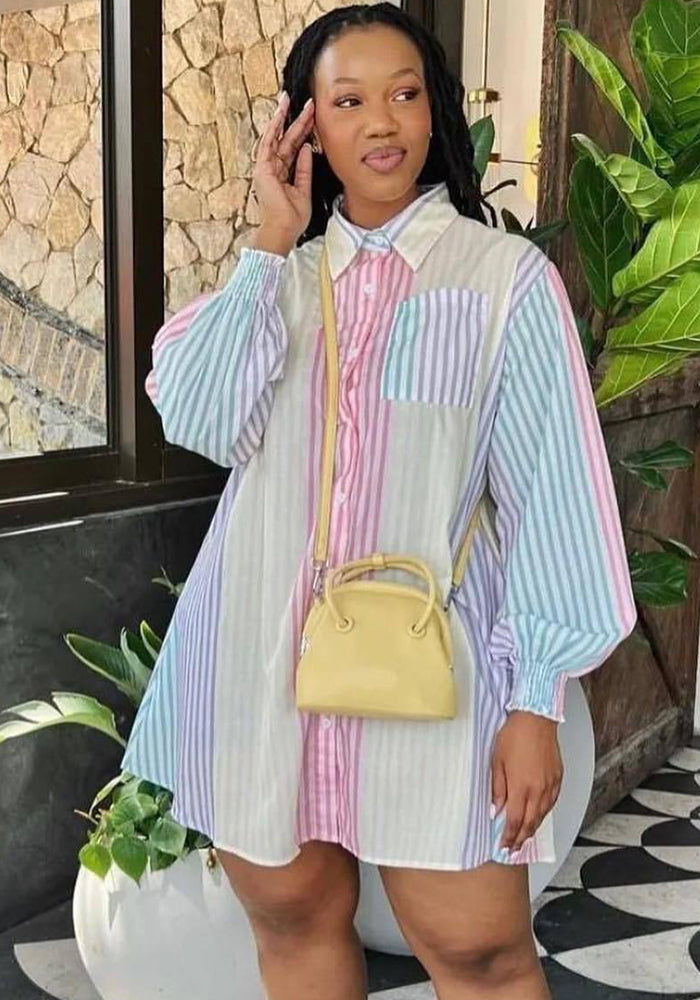 Women Loose Striped Print Long Sleeve Shirt