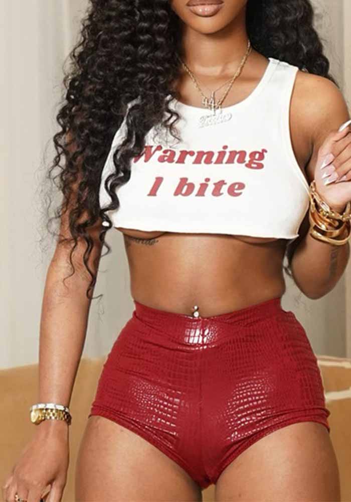 Women's Sexy Solid Color Faux PU Snake-Print Leather Tight-Fitting Low-Rise Shorts