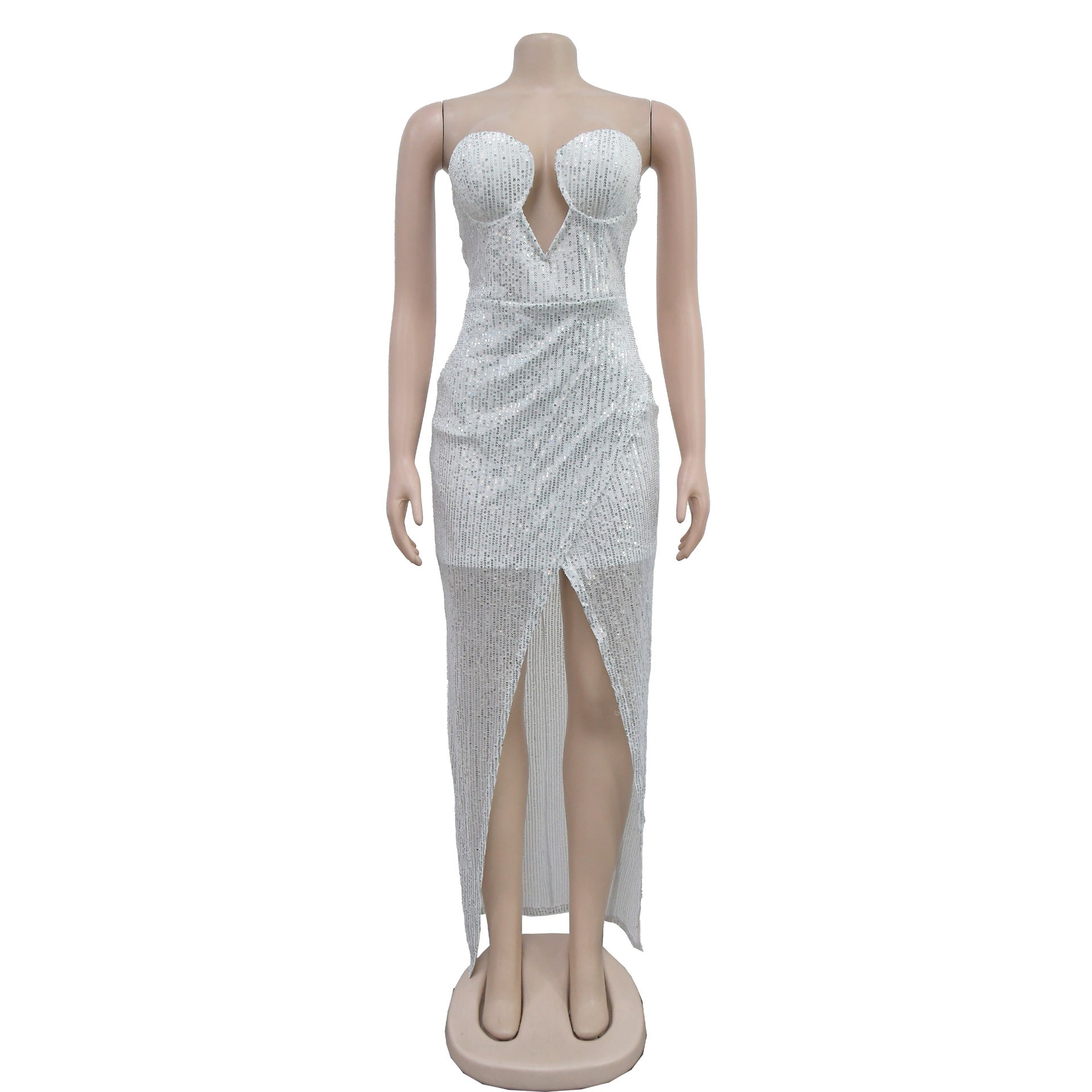 Fashion Women's Solid Color Sexy Sequin Low Back Long Dress 17