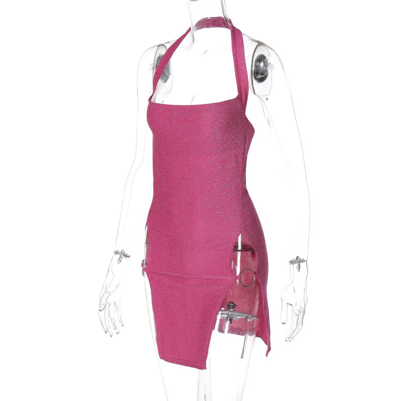 Women Halter Neck Slit Bodycon Dress 12