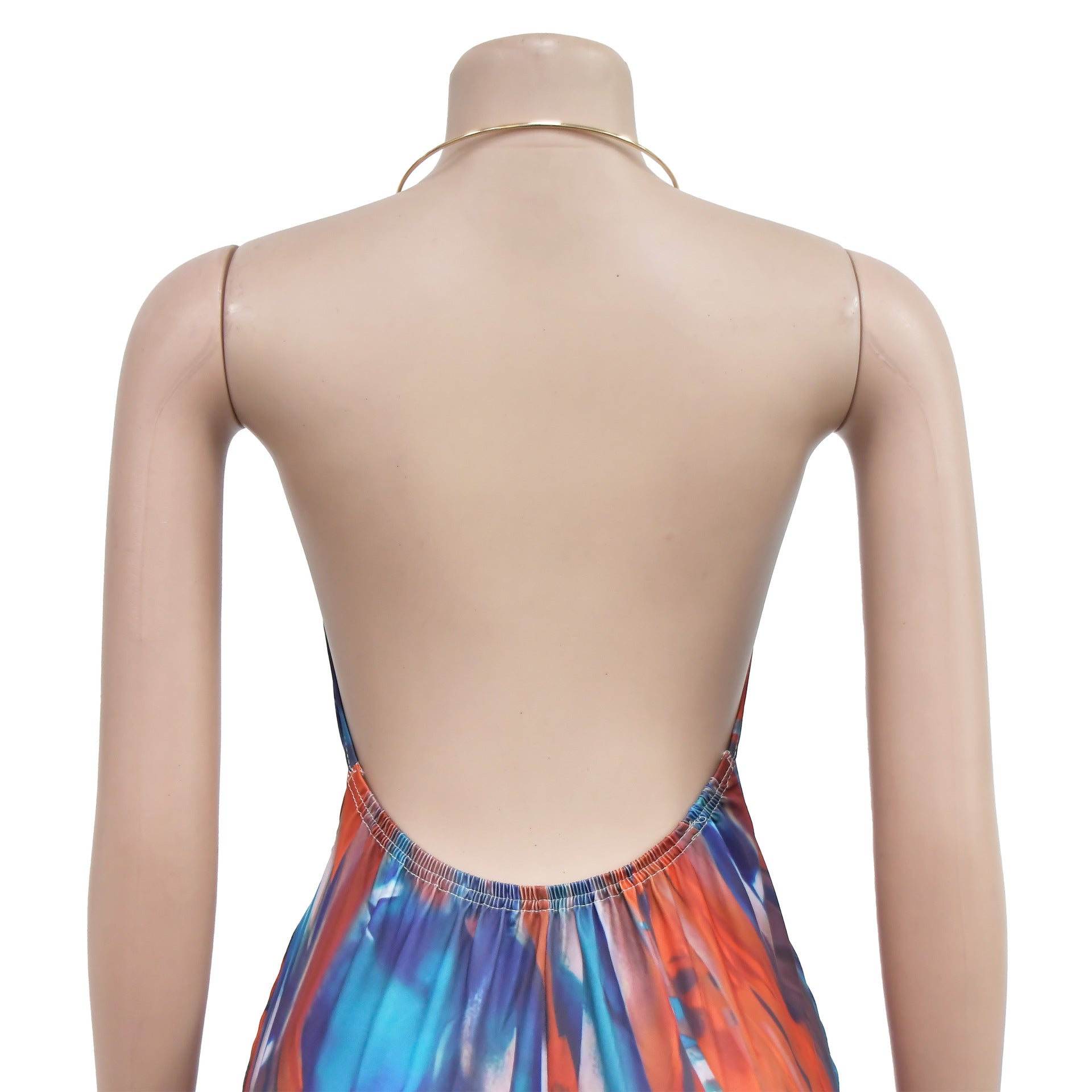 Women Printed Sleeveless V Neck Color Block Backless Jumpsuit 16