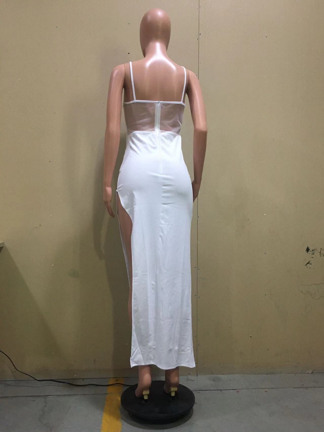 Women Summer Patchwork Mesh Beaded Slit Long Dress 21