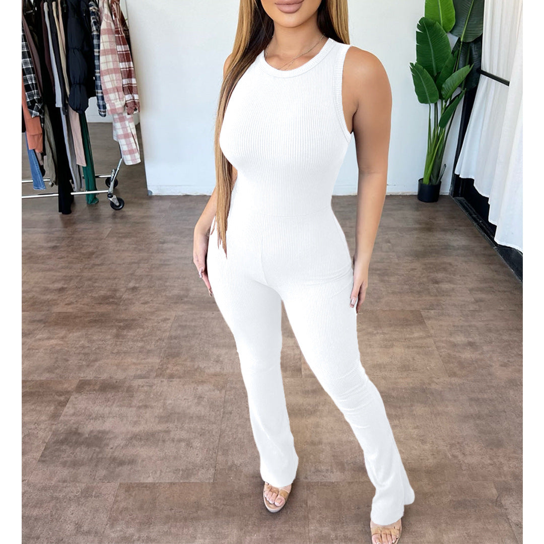 Women's comfortable sleeveless zipper slim high waist Jumpsuit 3