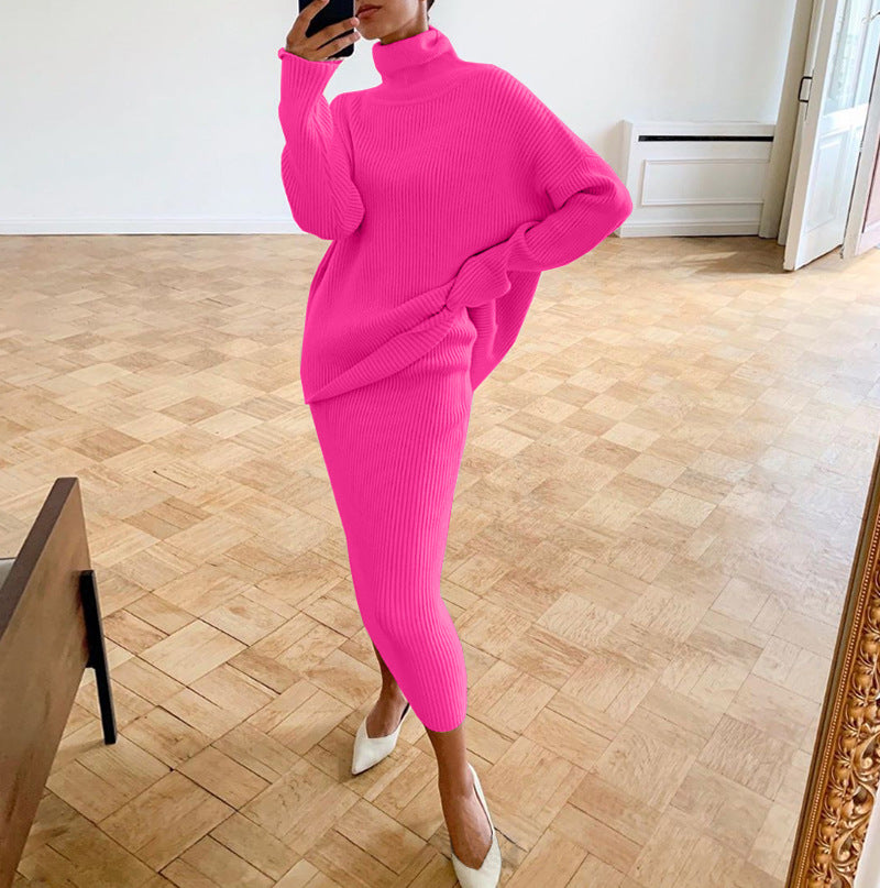 Women turtleneck Loose-Cut sweater and skirt two-piece set 4
