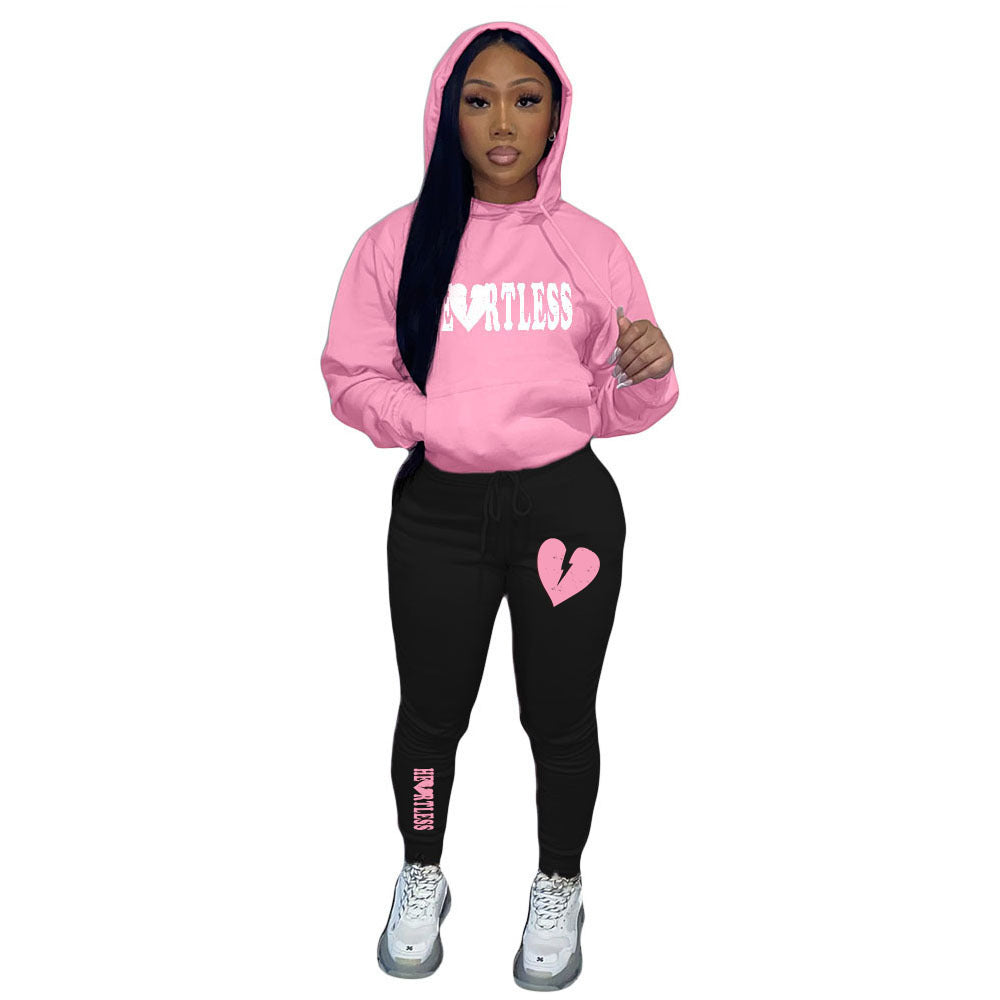 Plus Size Women's Fashion Print Contrast Set Sport Two-Piece 3