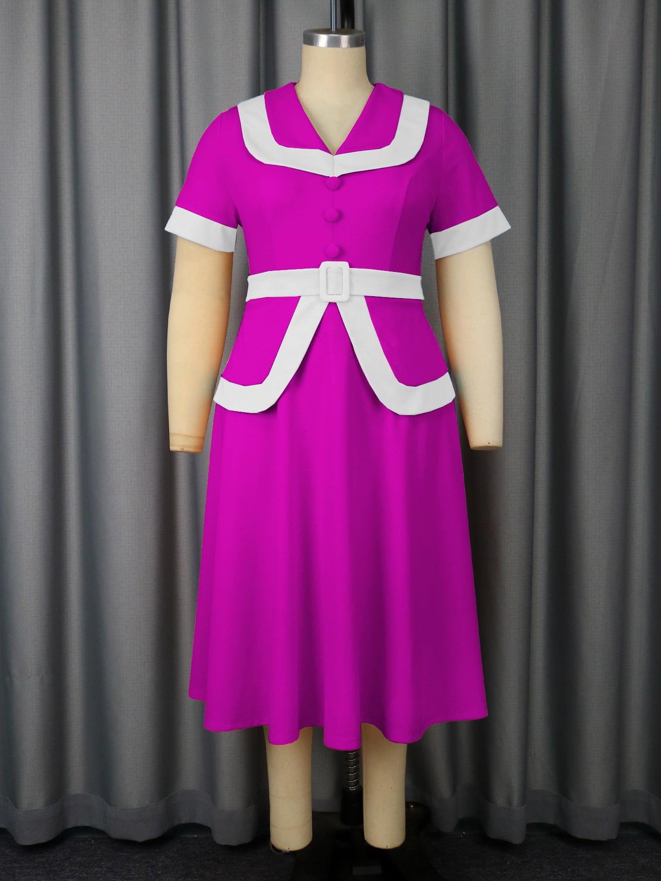 High-Waist Contrast Color A-Line Plus Size Formal Party Cocktail Dress 27