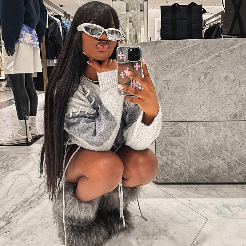 Women Fall Winter Women Single Braided Rope Knitting Casual Sweater 5