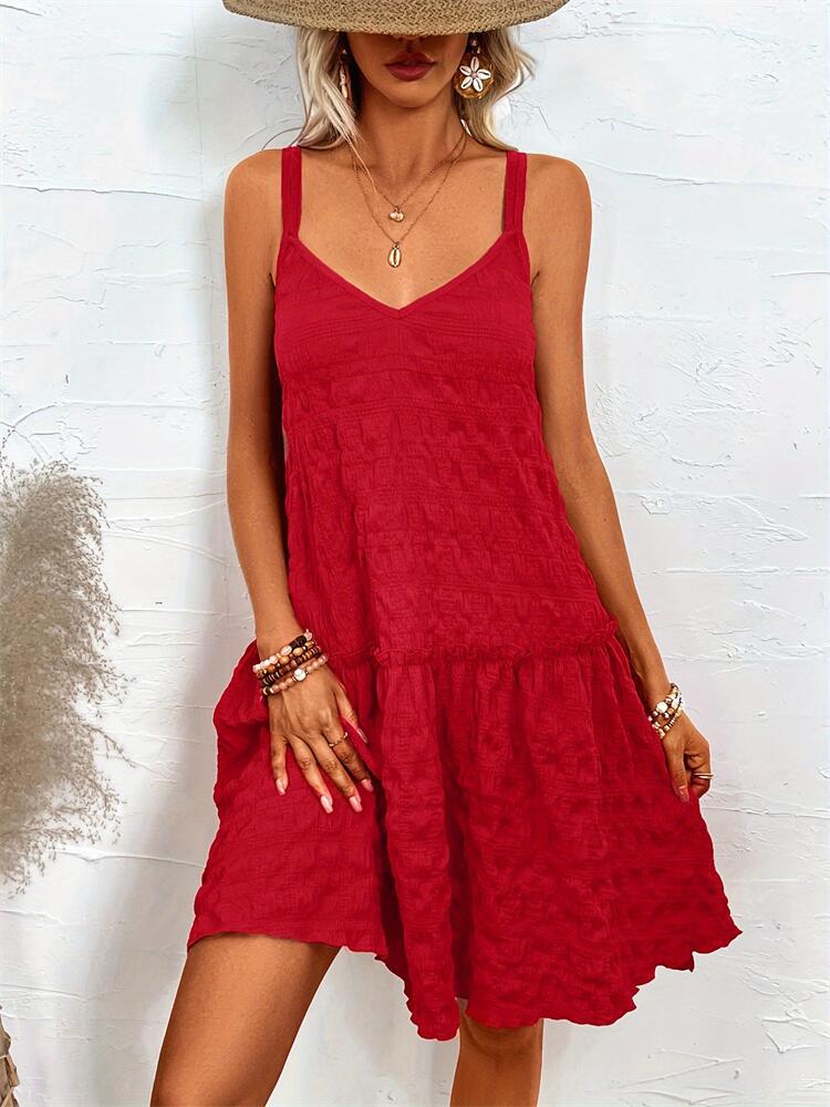 Holidays Style Women's Solid Color Elegant Strap Sleeveless Ruffle Short Dress 4