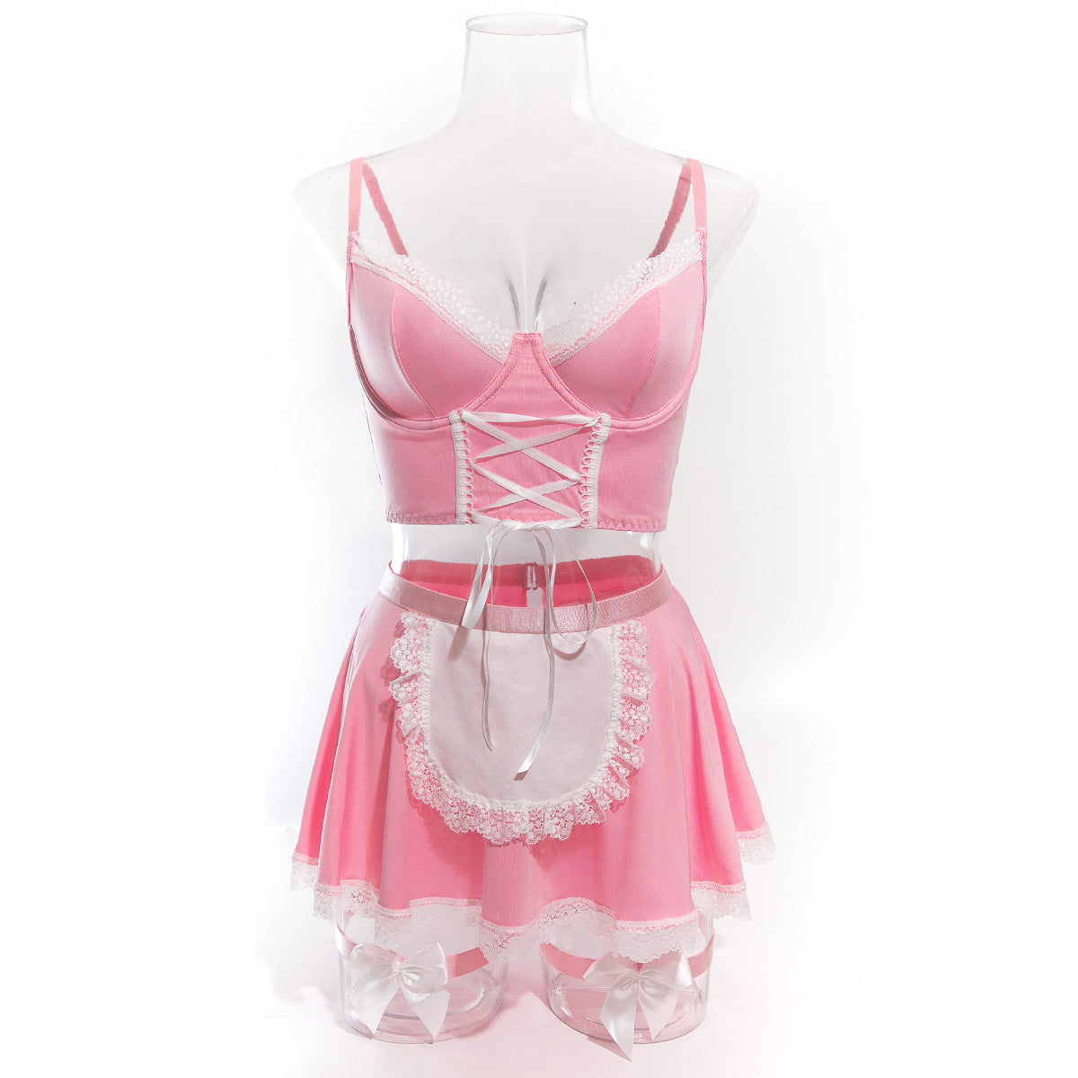 Women lace-up maid Pu-Leather cosplay uniform Sexy lingerie set 36