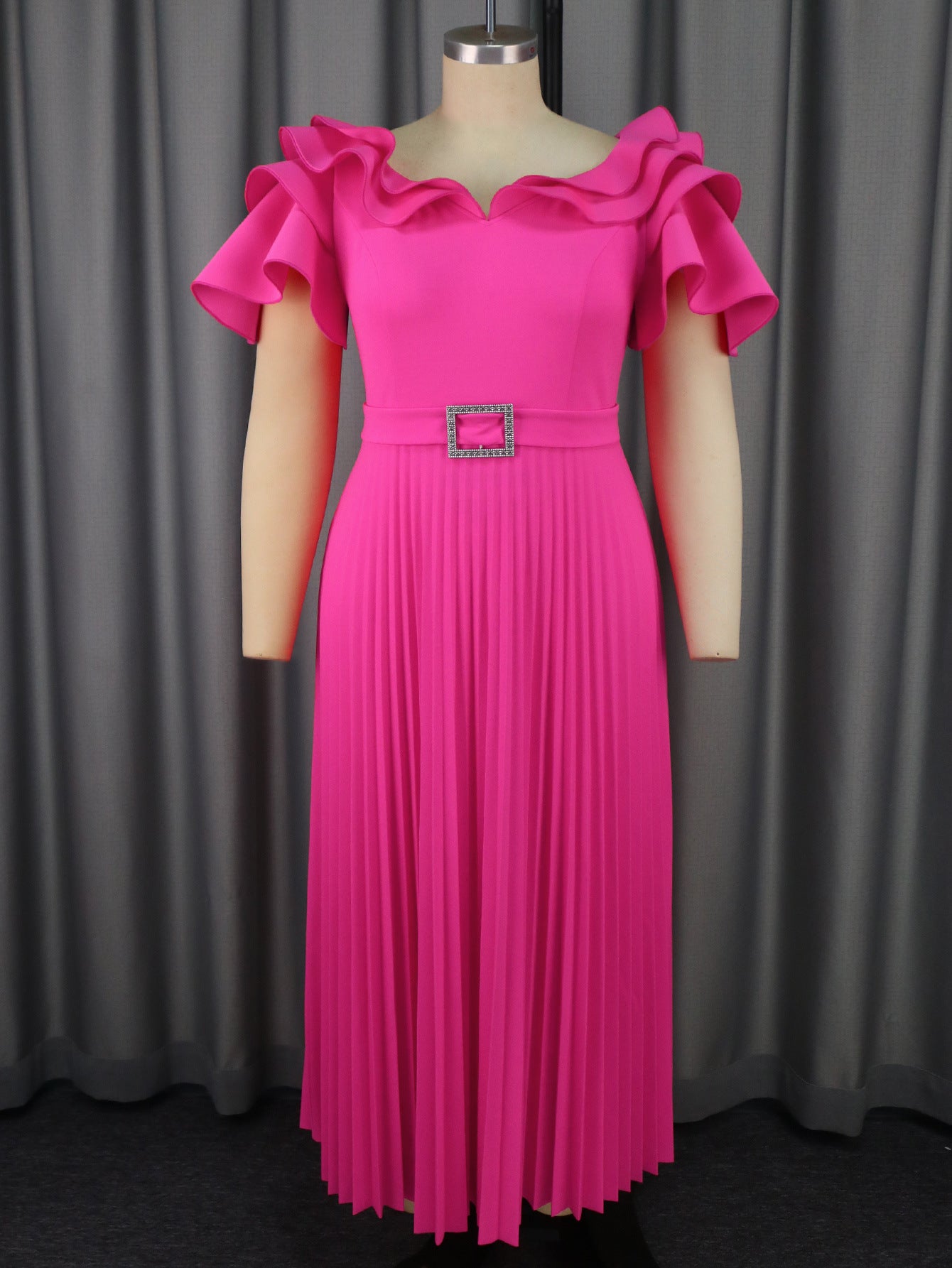 Plus Size Women elegant ruffle pleated party Dress 8