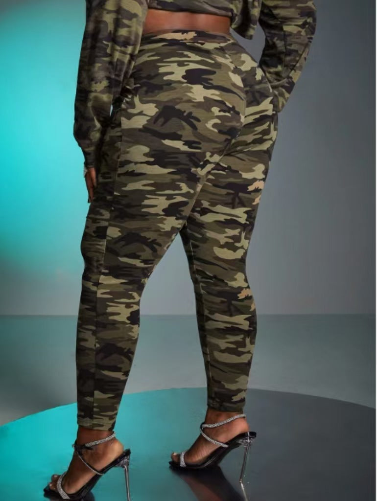Women Casual Fashion Camouflage Print Plus Size Trousers