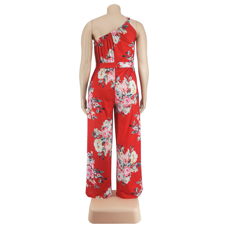 Plus Size Women Summer Floral Print Casual Jumpsuit 4
