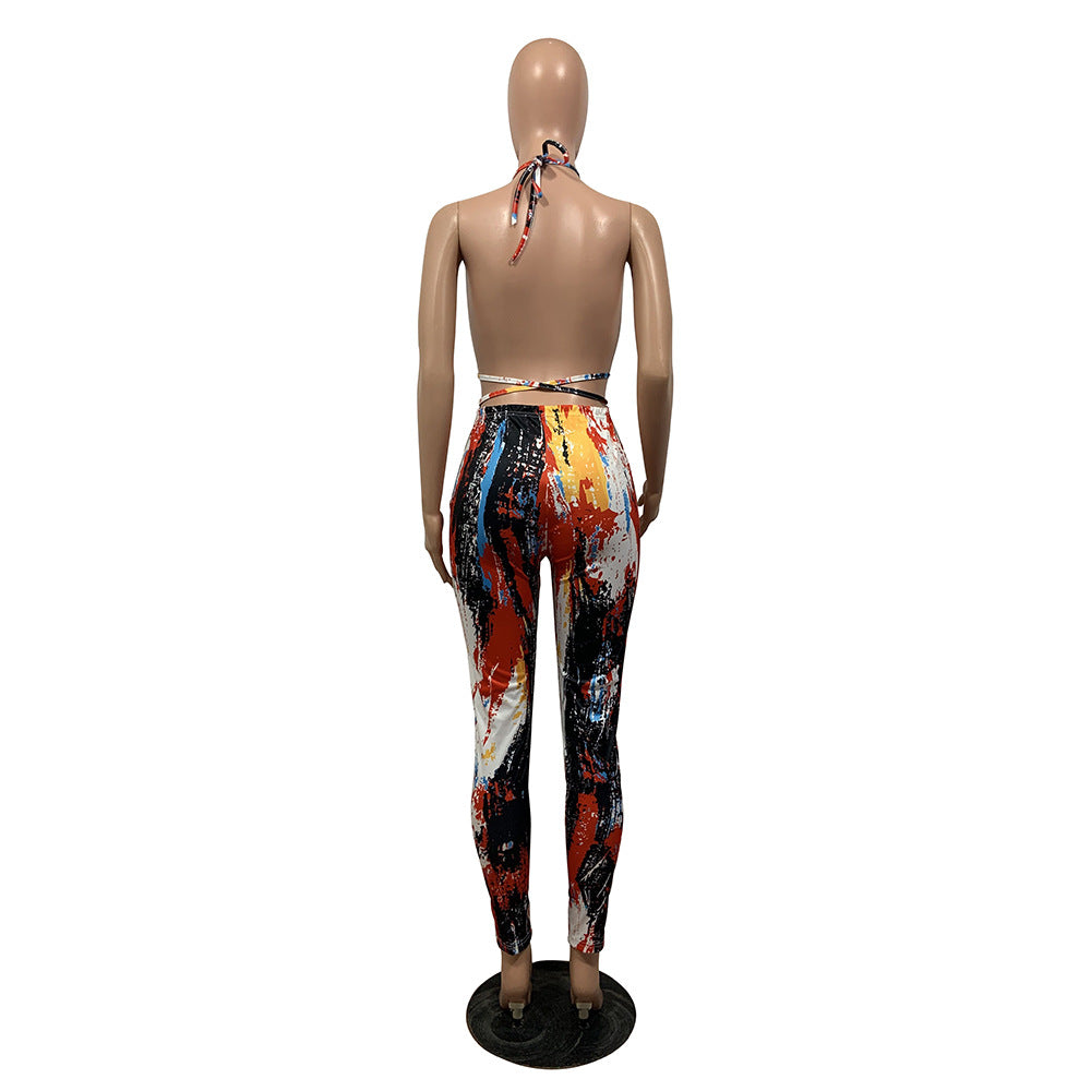 Women's Sexy Fashion Tie-Dye Tie-Up Two-Piece Trousers Set 12