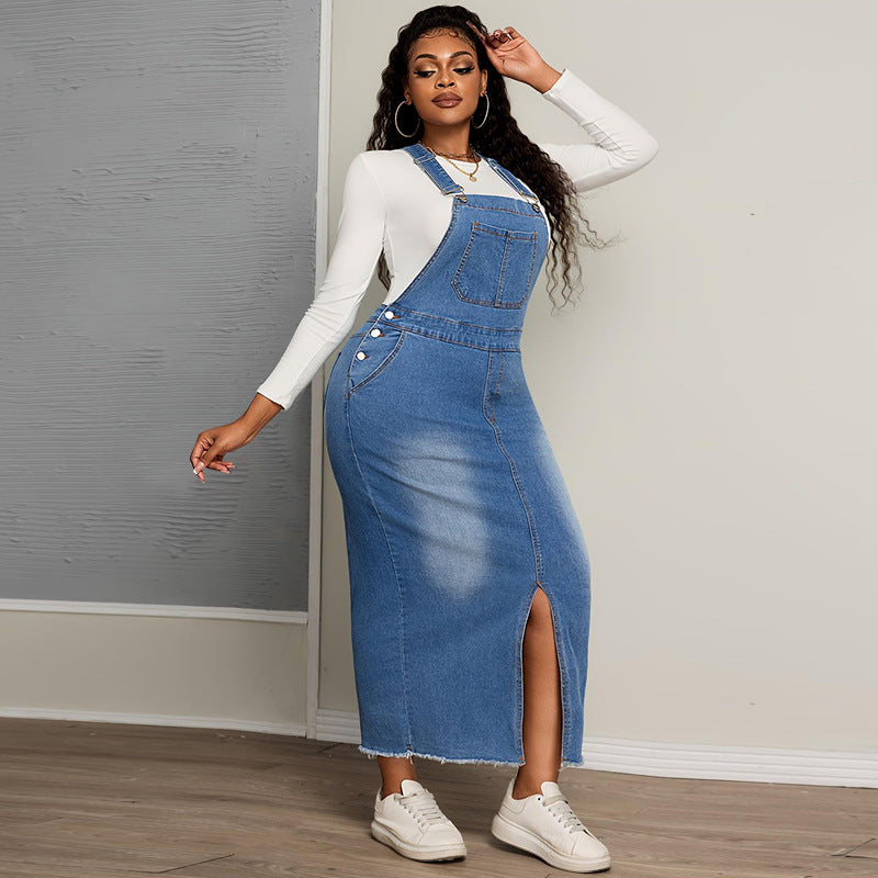 Plus Size Denim Casual Denim Overalls Dress 4