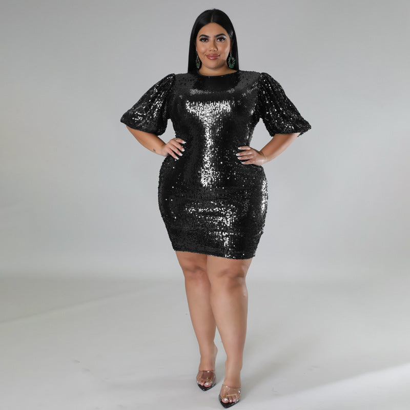 Plus Size Women's Winter Supplies velvet sequin dress 11