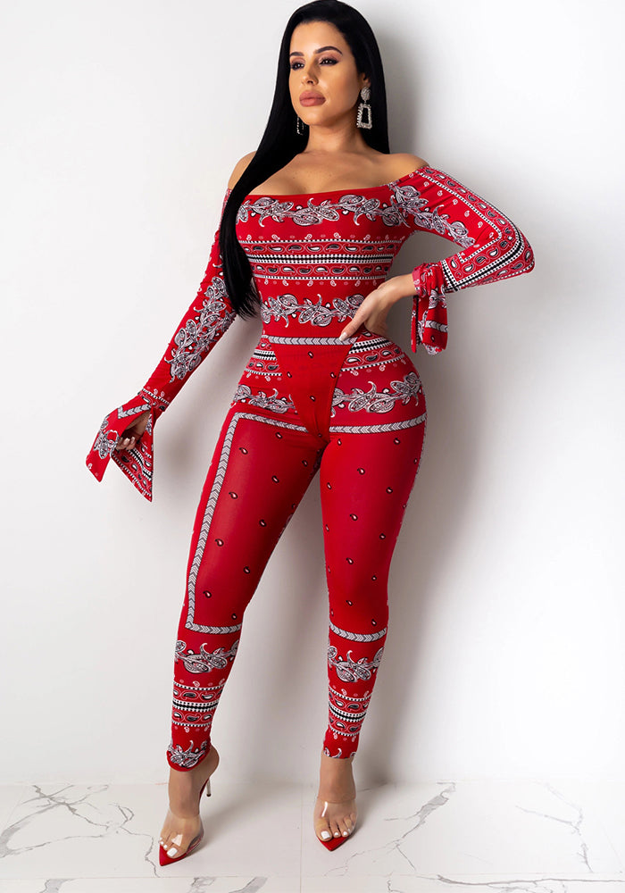 Women Long Sleeve Printed Bodysuit and Pant Two-piece Set 9