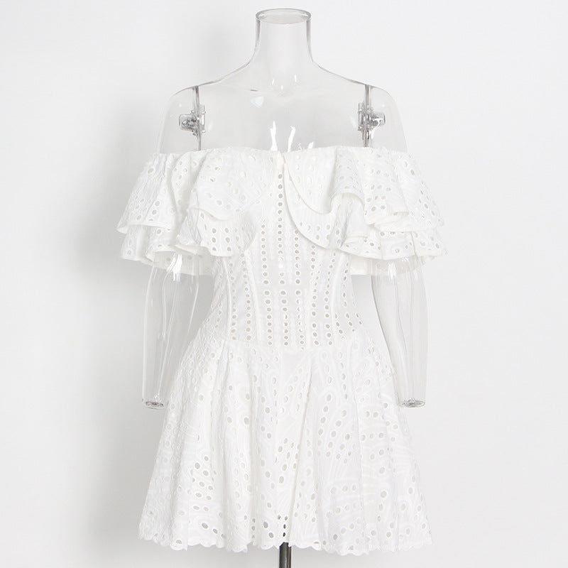 Women Holidays Off Shoulder Embroidered Ruffle Dress 4