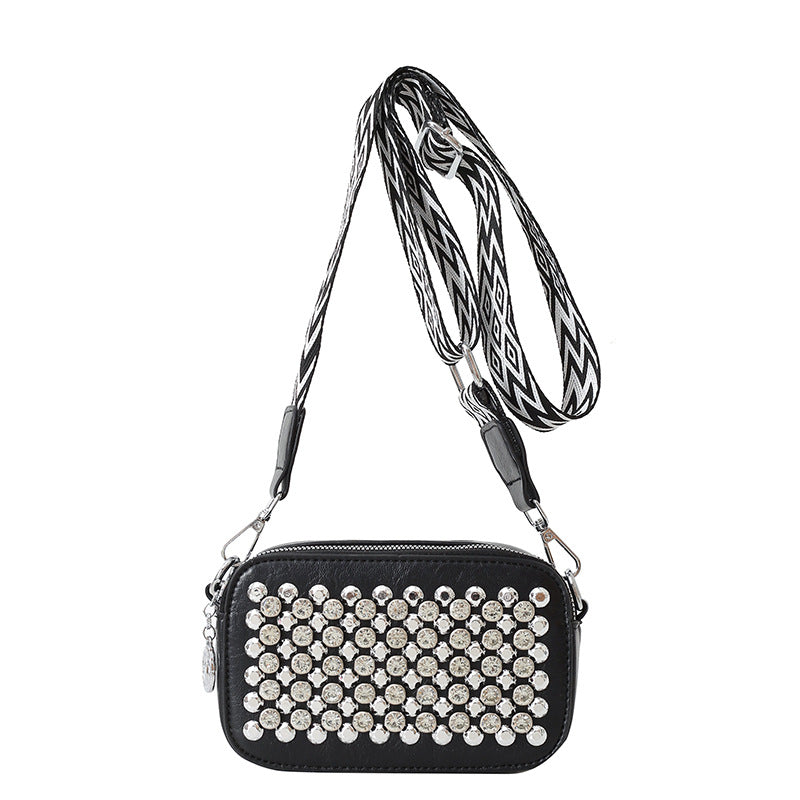 Popular Bags Fashion Rivets Trendy Women's Wide Shoulder Strap Crossbody Square Bag 11
