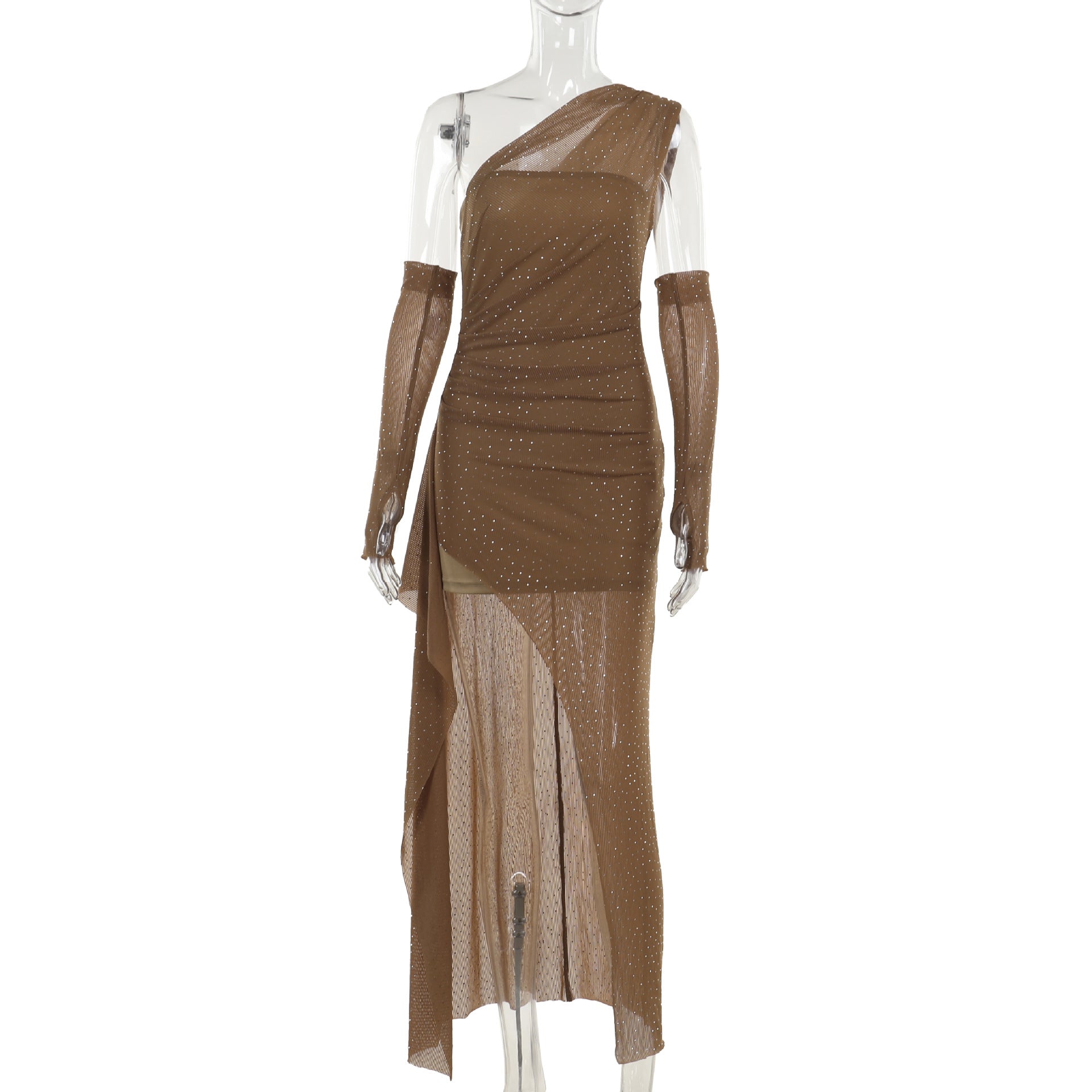 Summer Fashion Sexy Slim Rhinestone Mesh Bodycon Dress 9