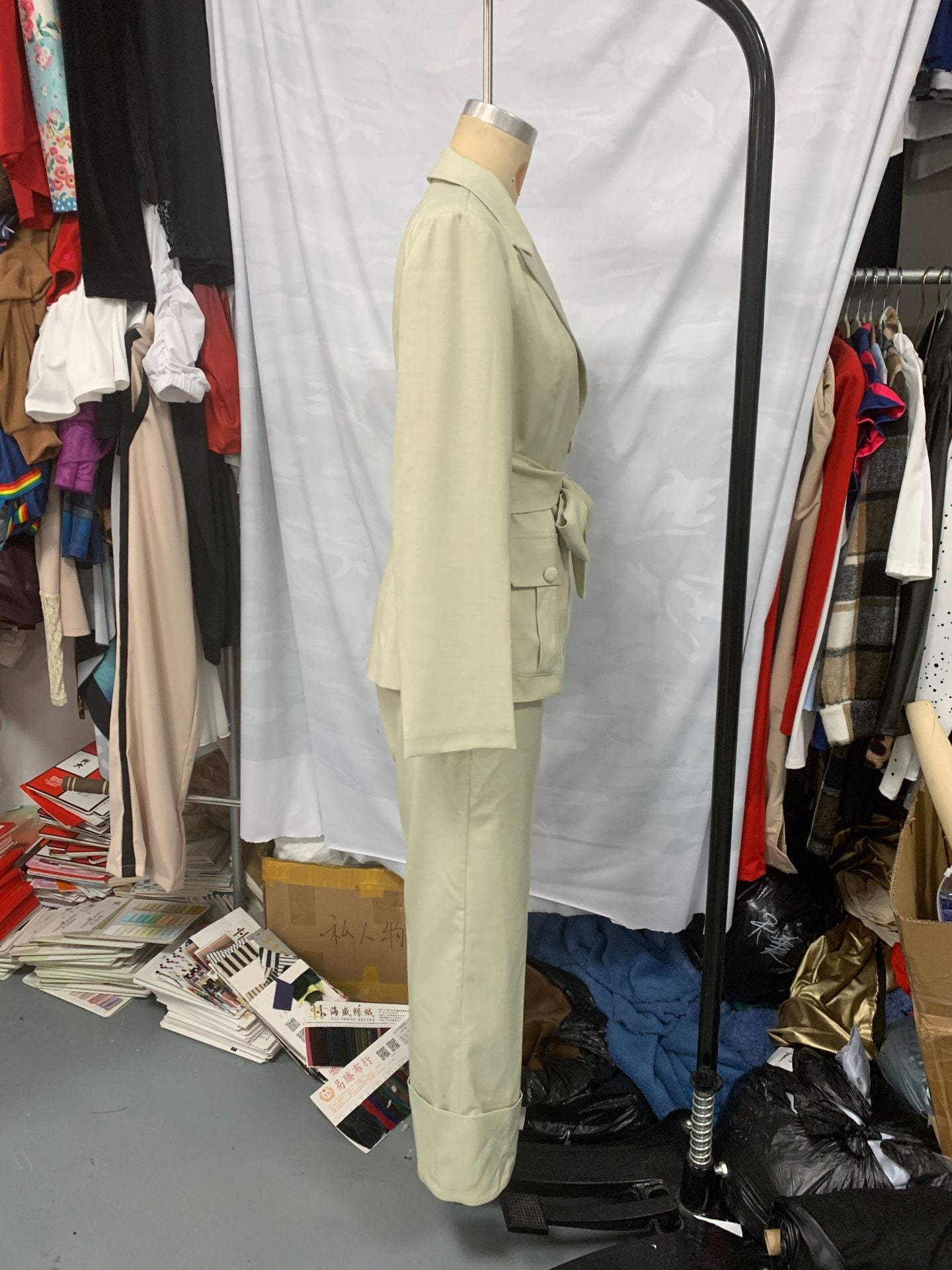 Women casual belt suit and Pants Two Piece Set 5