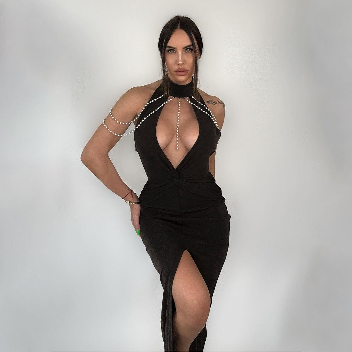 Women's Spring Fashion Sexy Hollow Low Back Slit Long Dress 3