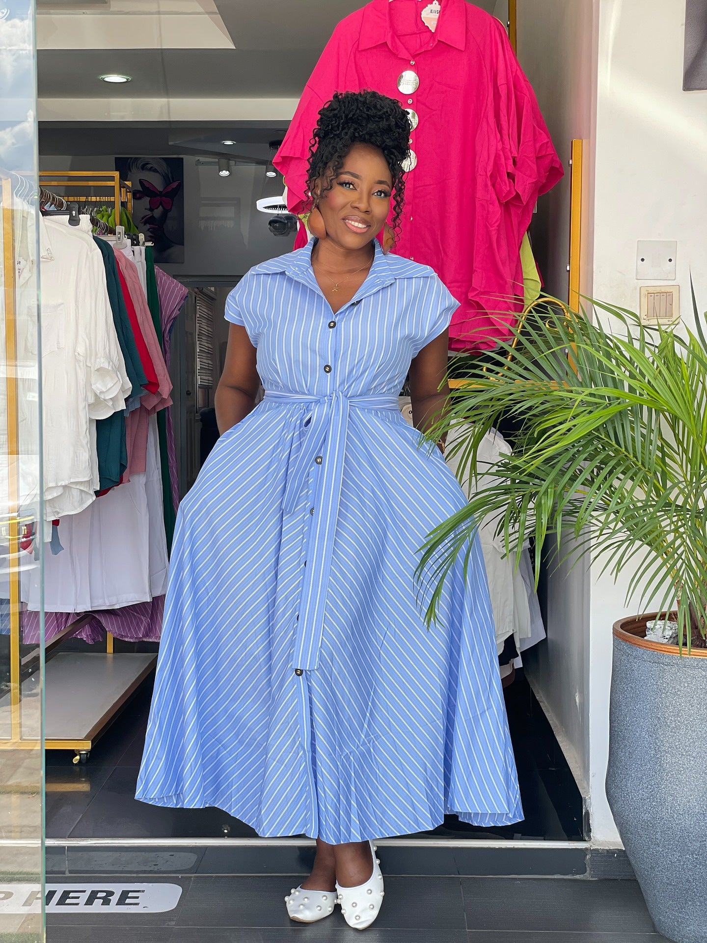 African Women elegant sleeveless single-breasted striped lace-up dress 3