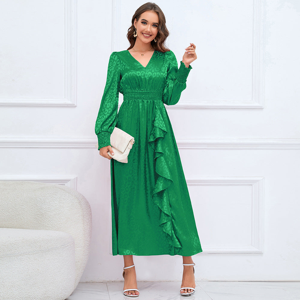 Plus Size Women V Neck Long Sleeve Leopard Print Dress