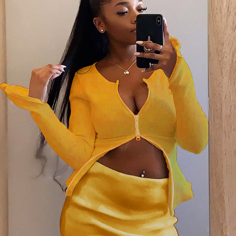 High Waist Knitting Ribbed Bodycon Solid Color Women  Skirt 7