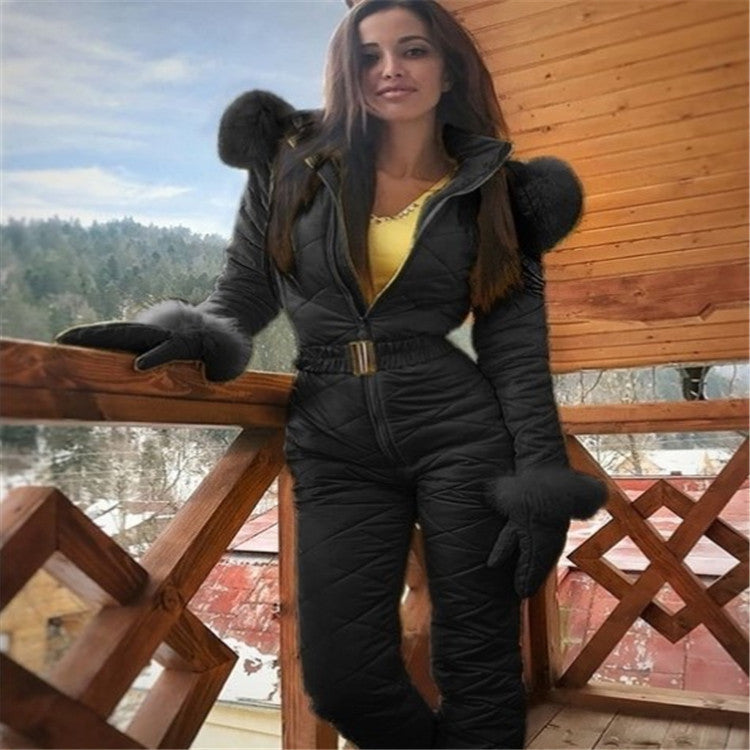 Winter Outdoor Fashion Skiing Suit Hooded Outdoor Sports Zipper Ladies Ski Jumpsuit 6