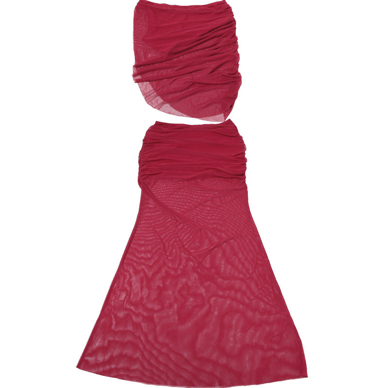 Women Spring Sexy Slash Shoulder Crop Top and Skirt Two-Piece Set 16