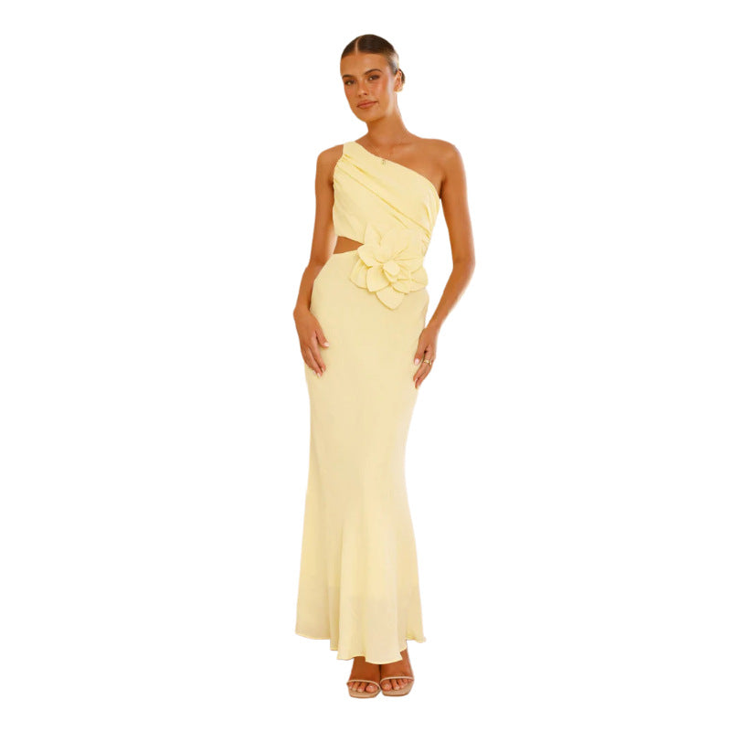 Summer Fashion Women's Sexy Slash shoulder Solid Color Slim Dress 17