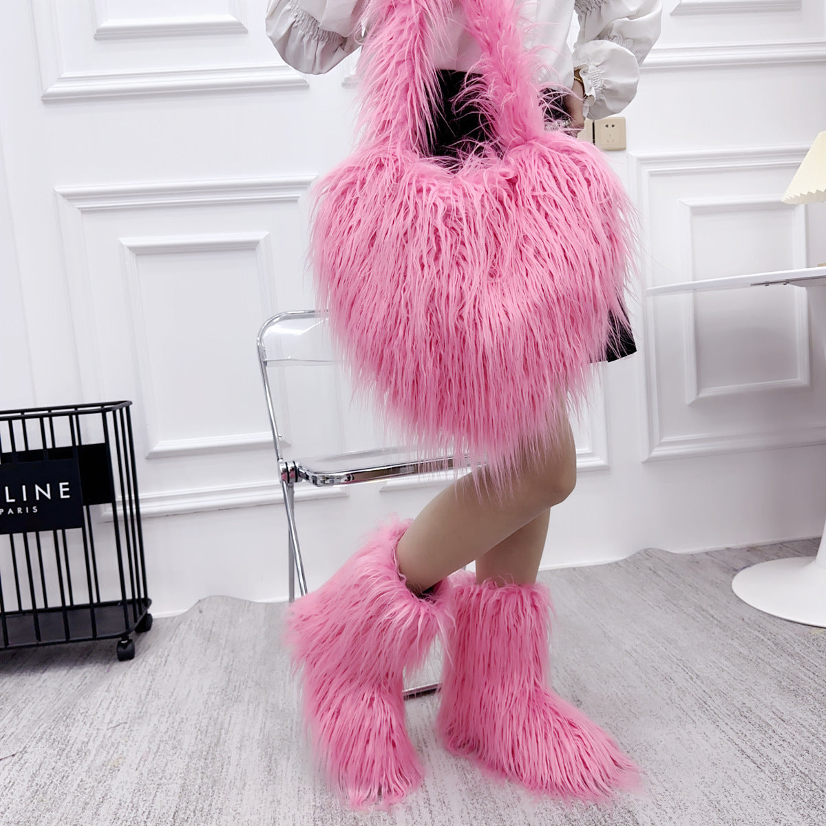 Style Trendy Heart Bag Women's Fur Bag Heart-Shaped Cute Crossbody Bag Shoulder Bag 23