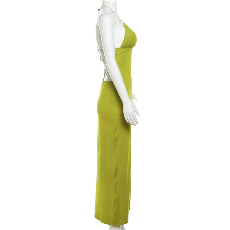 Autumn Women's Sexy Low Back Lace-Up Halter Neck Slim Bodycon Dress 22