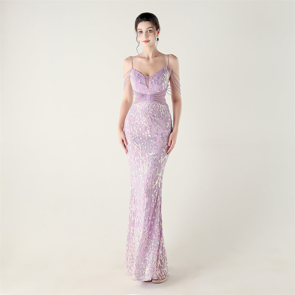 Beaded Sequin Fishtail Evening Dress Wedding Formal Party Gown 25