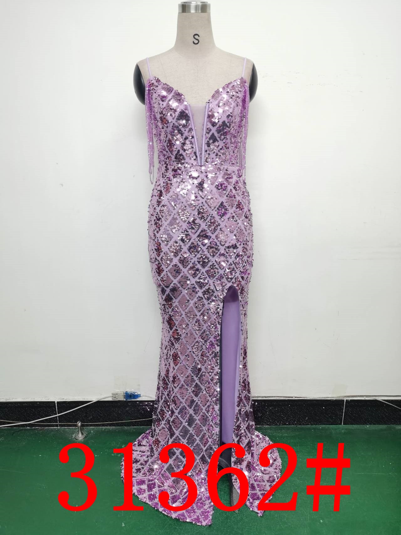 Women Herringbone Lace-Up Symphony Beaded Evening Dress 30