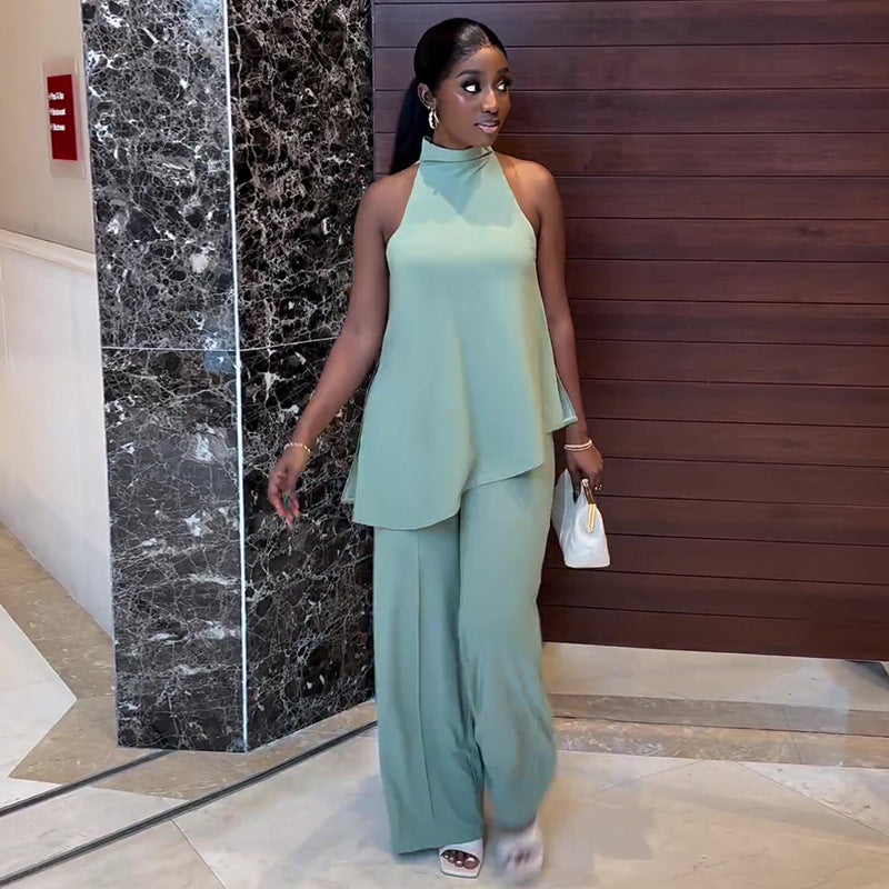 Women's Winter And Spring Sleeveless Tank Top Wide-Leg Trousers Casual Two Piece Set 3