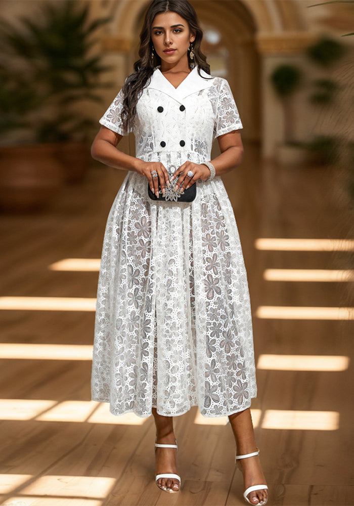 Sexy Lace Blouse Chic Turndown Collar Mesh Dress