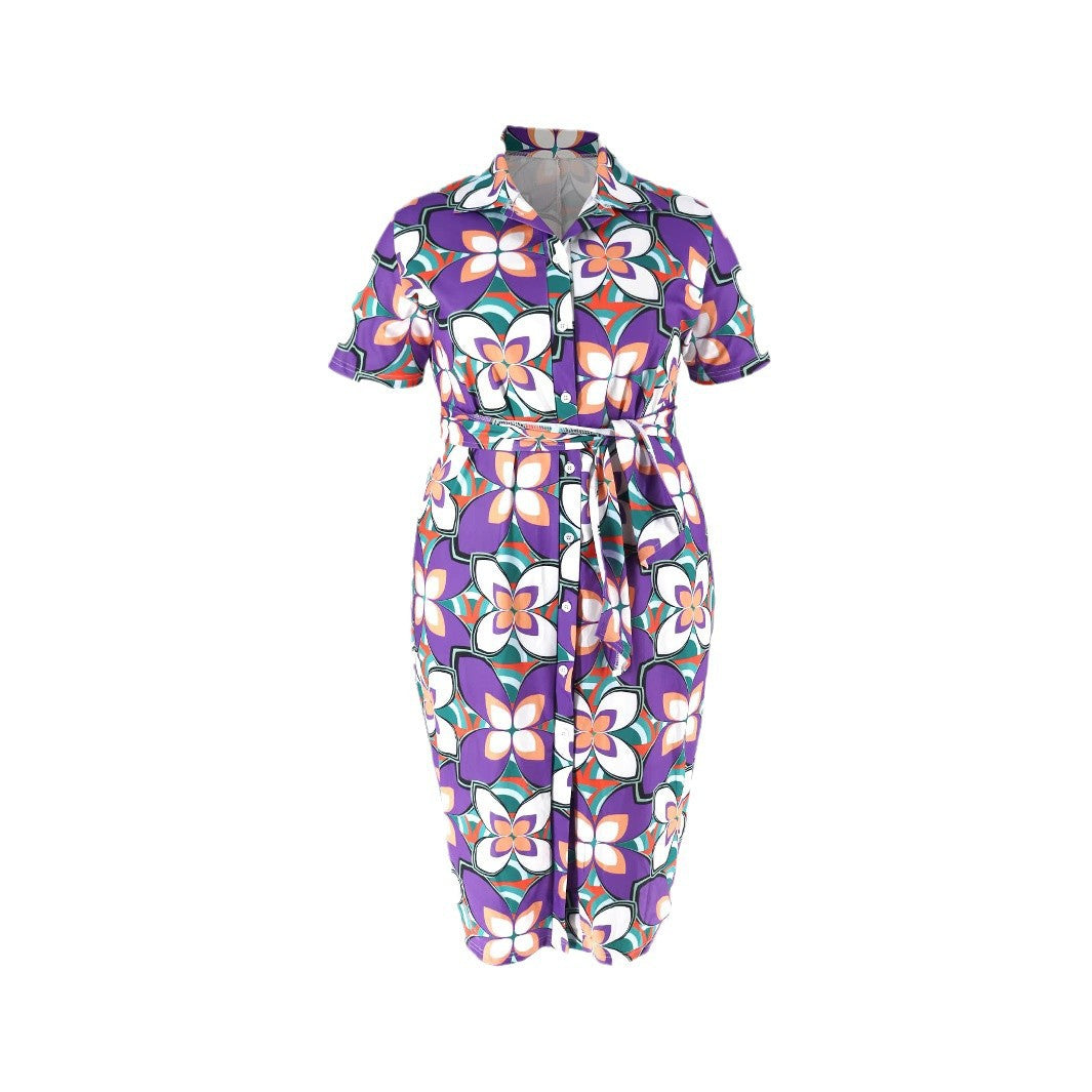 Women Sexy Printed V-neck Lace-up Dress 6